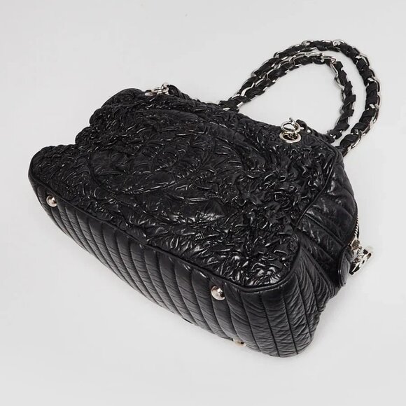 Chanel Black Lambskin Leather Astrakhan Bowling Bag - Picture 12 of 12